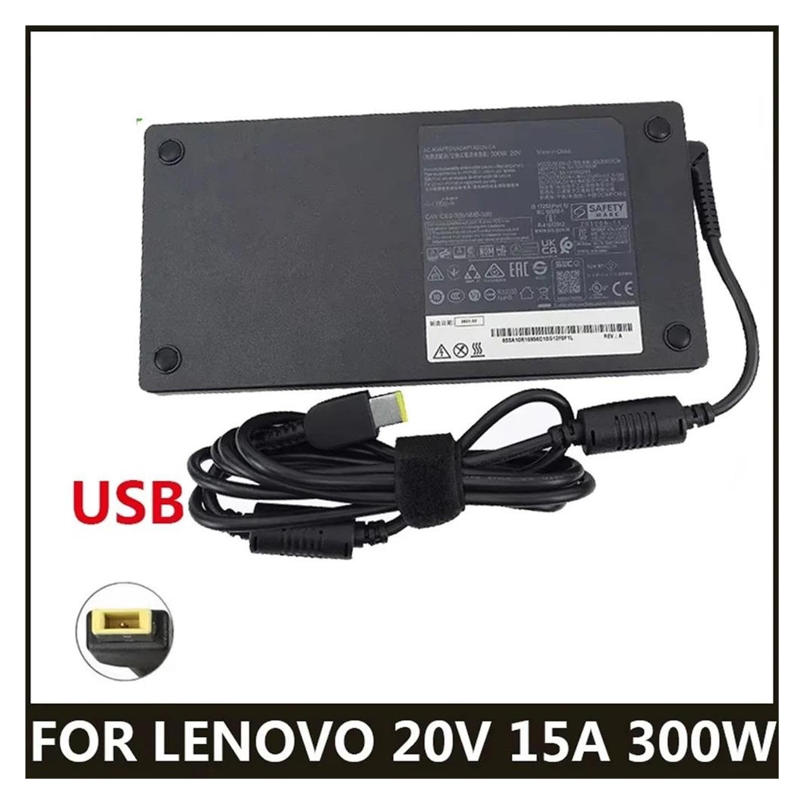 Cargador Adaptador De Vuelta USB De 20V 15A 300W, Compatible con ThinkPad,Yoga R9000P R9000K Y9000K R7000P 9000P 9000K ADL300SDC3A SA10R16956 Cargador De Ordenador Portátil(with AU Plug)