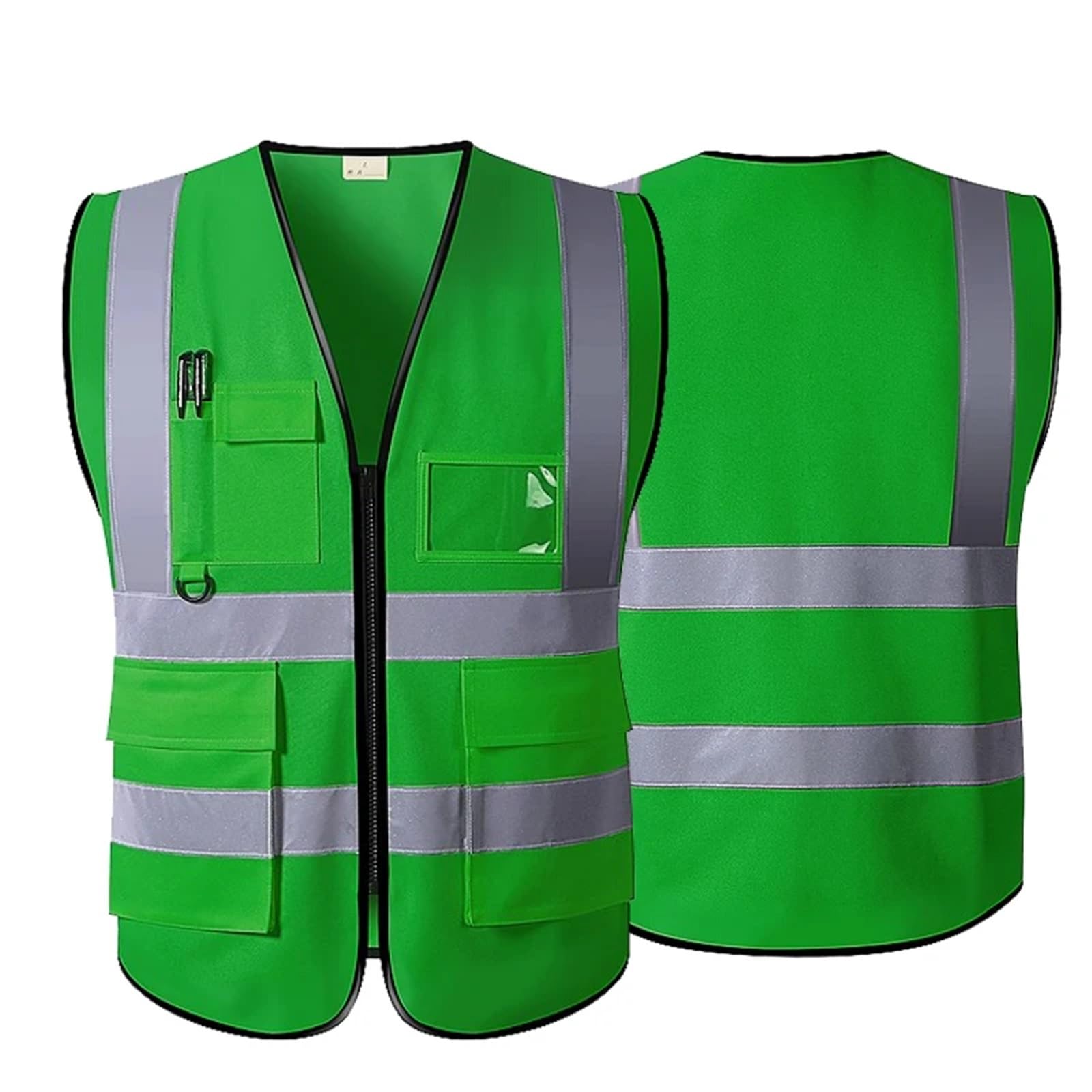 ByNGSDCC Reflective Safety Vest with Zipper & Pockets - High Visibility Construction Workwear(Green)