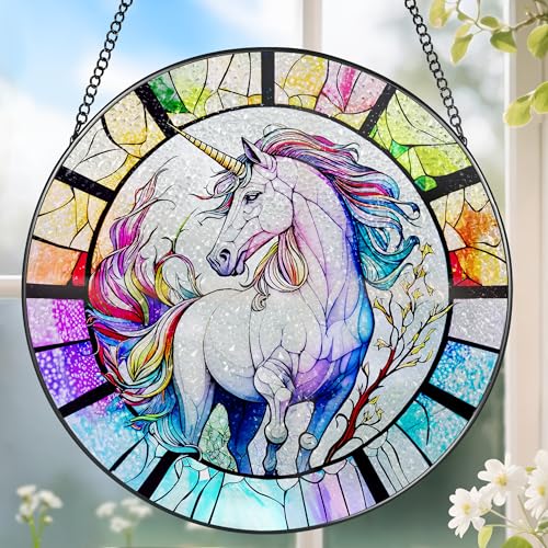 Stained Glass Window Hanging Stained Glass Suncatcher Unicorn Sun Catcher Window Decor Unicorn Gift Gifts for Mothers Day Christmas or Birthday Gift Gifts for Her Mom Grandmother Daughter