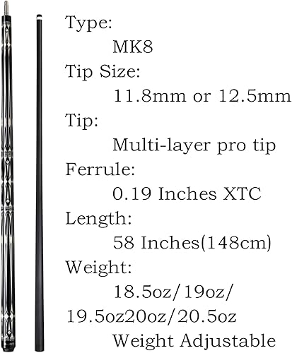 Miniatura 24 de Taco de piscina de fibra de carbono,Palo de taco de desviación baja de 0.465 in/0.492 in, palo de piscina profesional con estuche