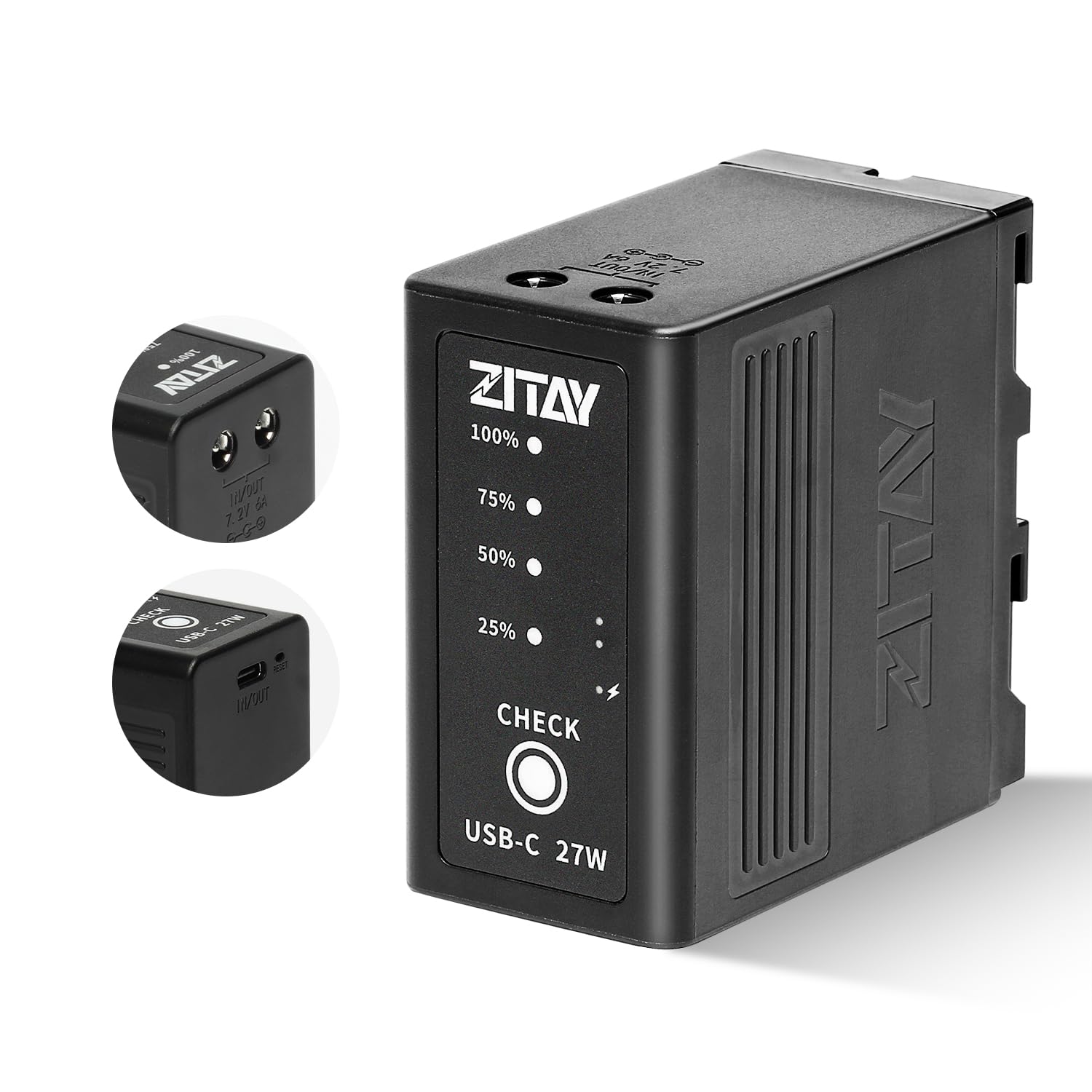 ZITAY NP-F550 NP-F970 batterijlader 4-kanaals (met 65W adapter) met LED-indicator QC PD Quick Charge Type-C en DC-poort voor Sony NP-F550, NP- F750, NP-F970, NP-F980 batterij