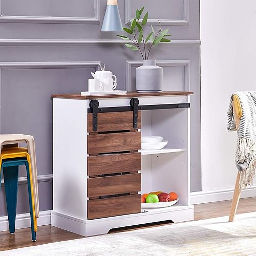 4HOMART Yvonne&F.L.A.M. Armario de almacenamiento para puerta de granero, puerta corredera de granero, baúl de madera con estantes ajustables para