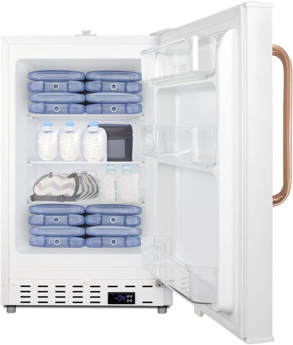 Summit Appliance ALFZ36LMCTBC 20" Wide Built-in MOMCUBE Residential All-freezer in White with Copper Towel Bar Handle, Keyed Lock, Door Storage, Digital Controls, and Manual Defrost Operation on Fridge.com