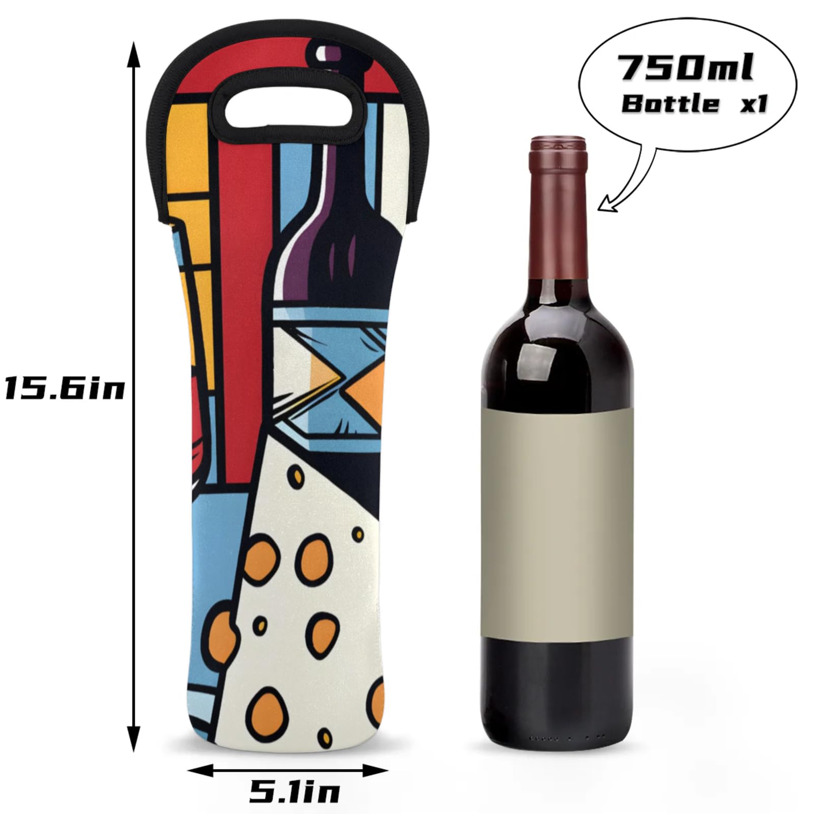 Neoprene Wine Tote Carrier Bag for Wine,Water, Champagne, Beer, Baby Bottles 15.6 x 5.1 Inches, Protective Wine Bag,Red Wine