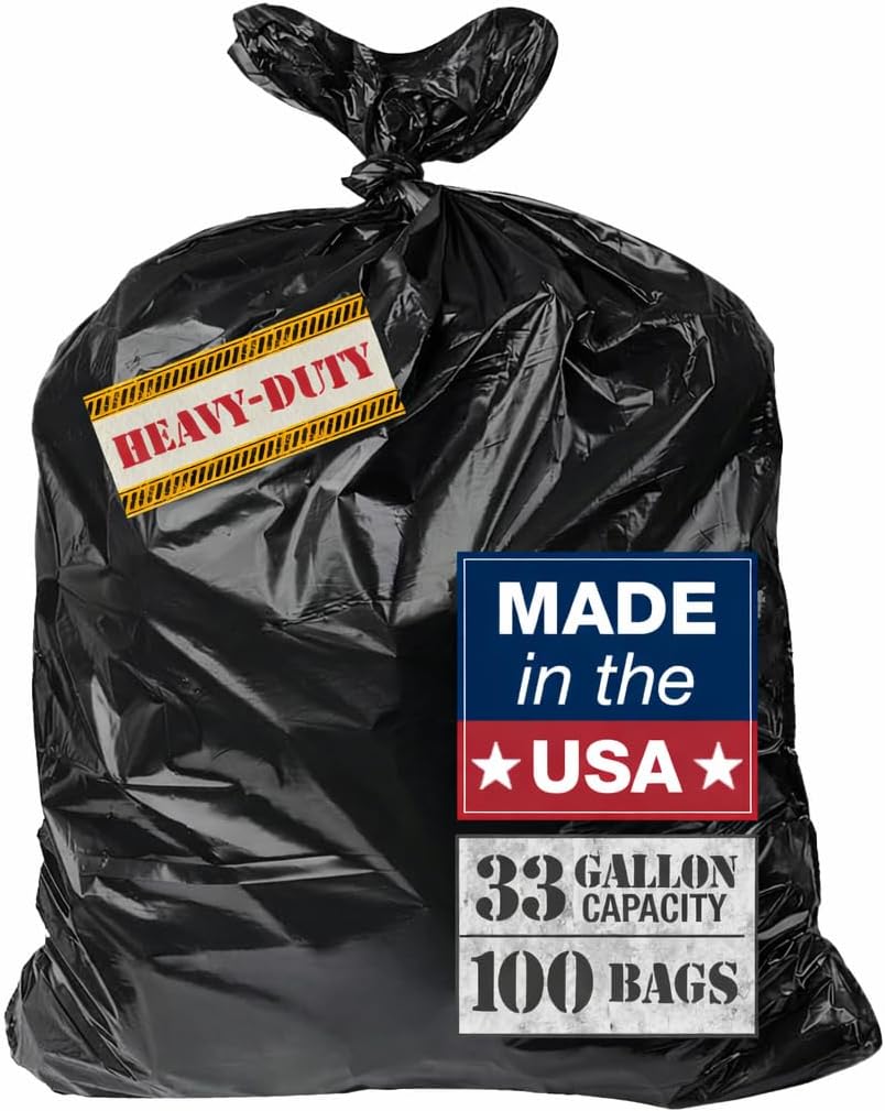 32–33 Gallon Heavy Duty Trash Bags, 100 Count – 2.5 Mil Thick Black Contractor Garbage Bags for Outdoor Bins, Lawn, Construction & Commercial Use – Tear-Resistant Can Liners, 32" x 38"