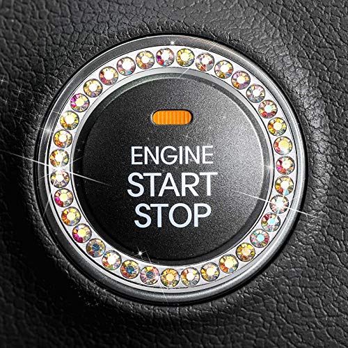 Frienda Bling Car Crystal Rhinestone Ring Emblem Sticker Push Start Button Bling Ignition Ring Sticker Bling Car Interior Accessory Decoration for Women (AB Color)