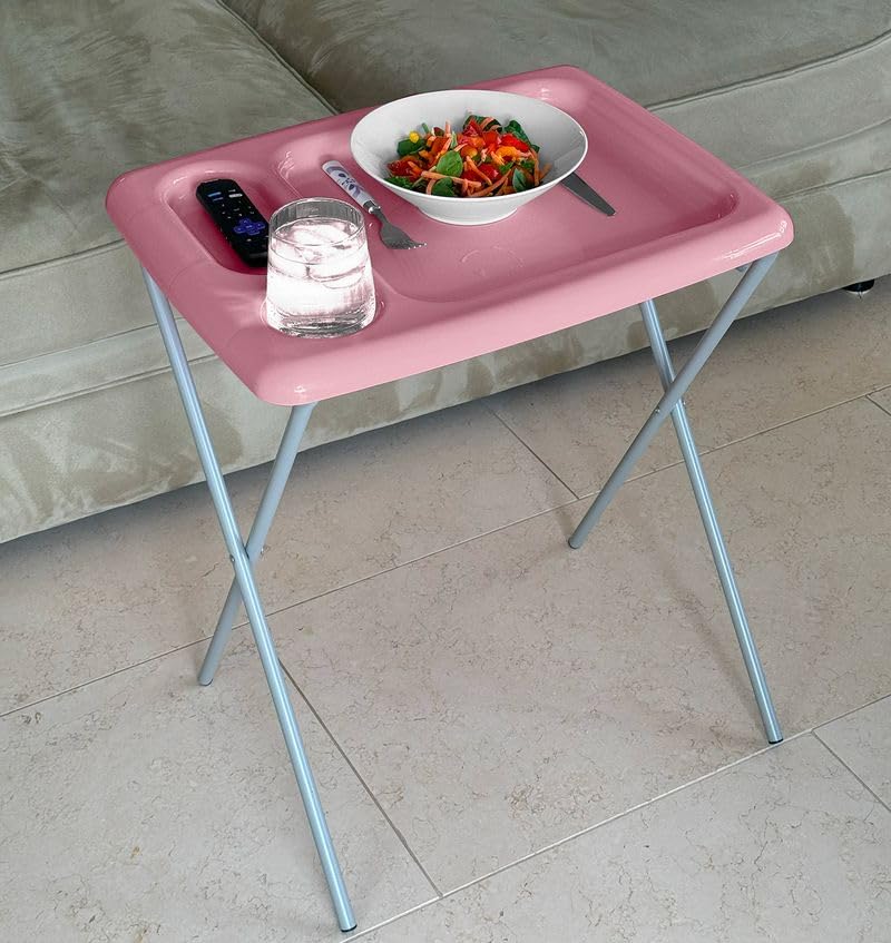 Image of Folding TV Tray Table, Portable, Sturdy, Pink (Set of 2)