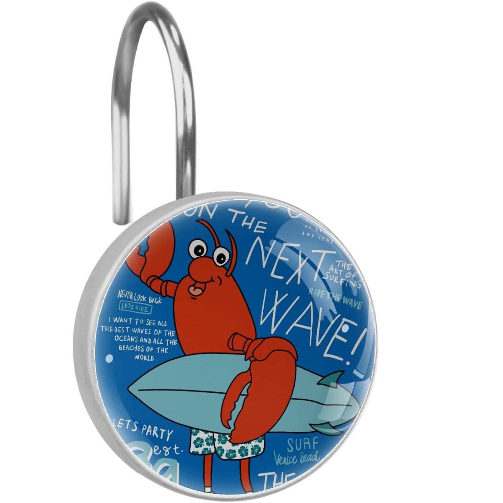 Crochets de rideau de douche acier inoxydable anneaux salle de bain bleu homard
