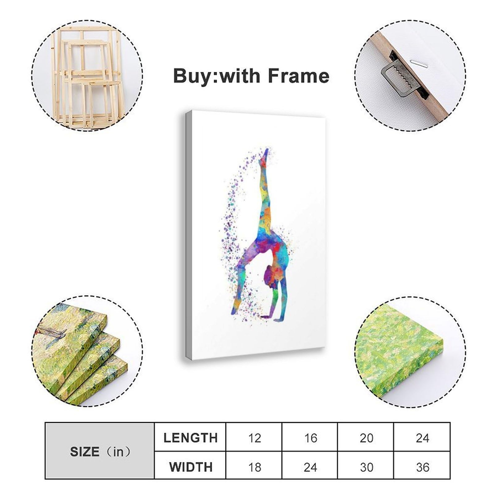 Impression sur toile de gymnastique pour femme, affiche de gymnastique rythmique pour décoration de chambre à coucher, bureau, cadre cadeau : 30 x 45 cm