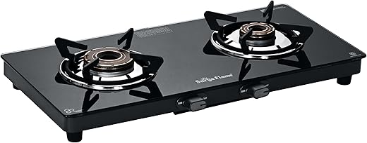 Surya Flame Creta Pro LPG 2 Burner Gas Stove | Experia Burners, Jumbo Burner, HR Coated Heavy Pan Support | Toughened Glass Top | Brass Revolving…