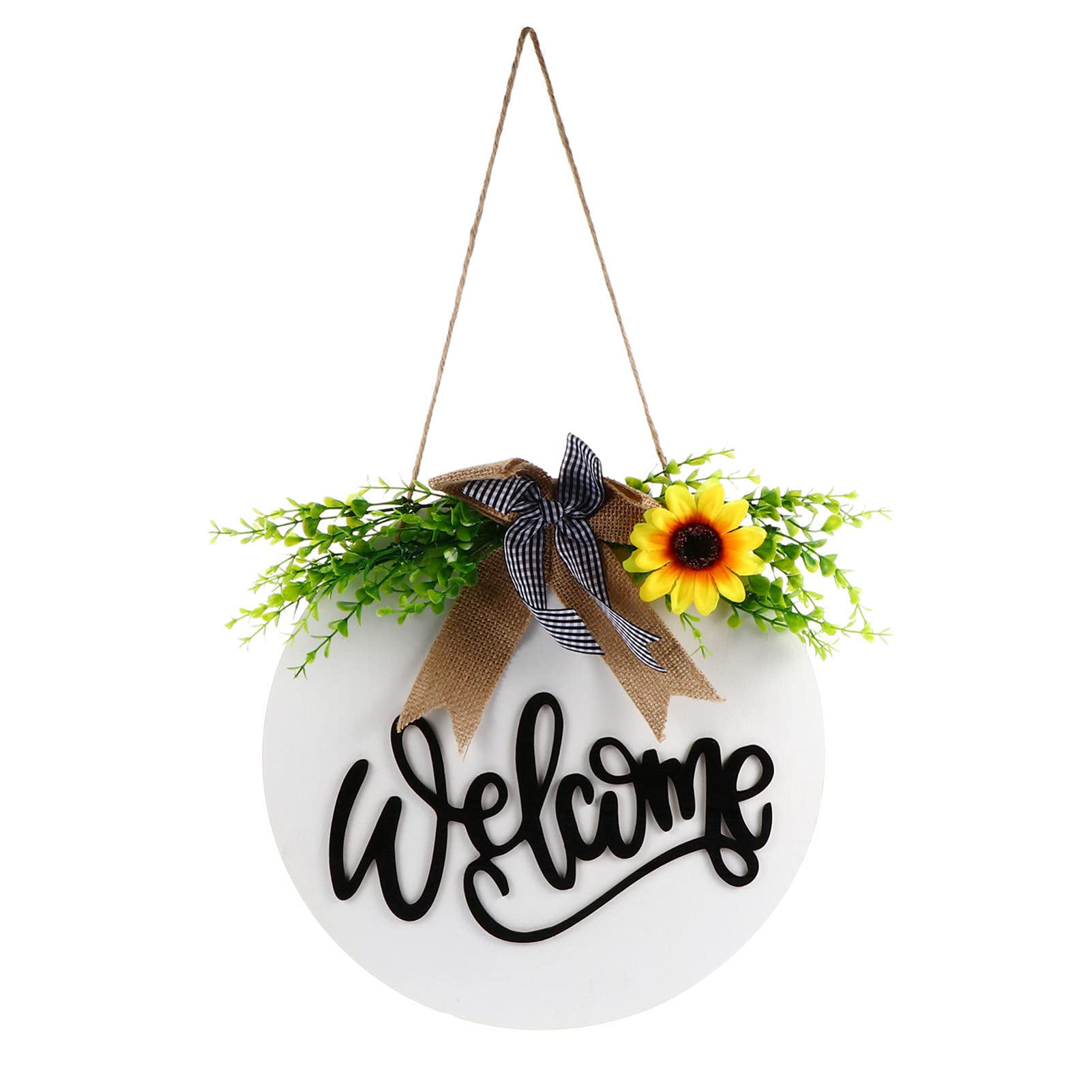 YARNOW Welcome Wreath Sign Farmhouse Rustic Door Hanger Artificial Sunflower Swag Front Porch Decor for Home Wedding Party