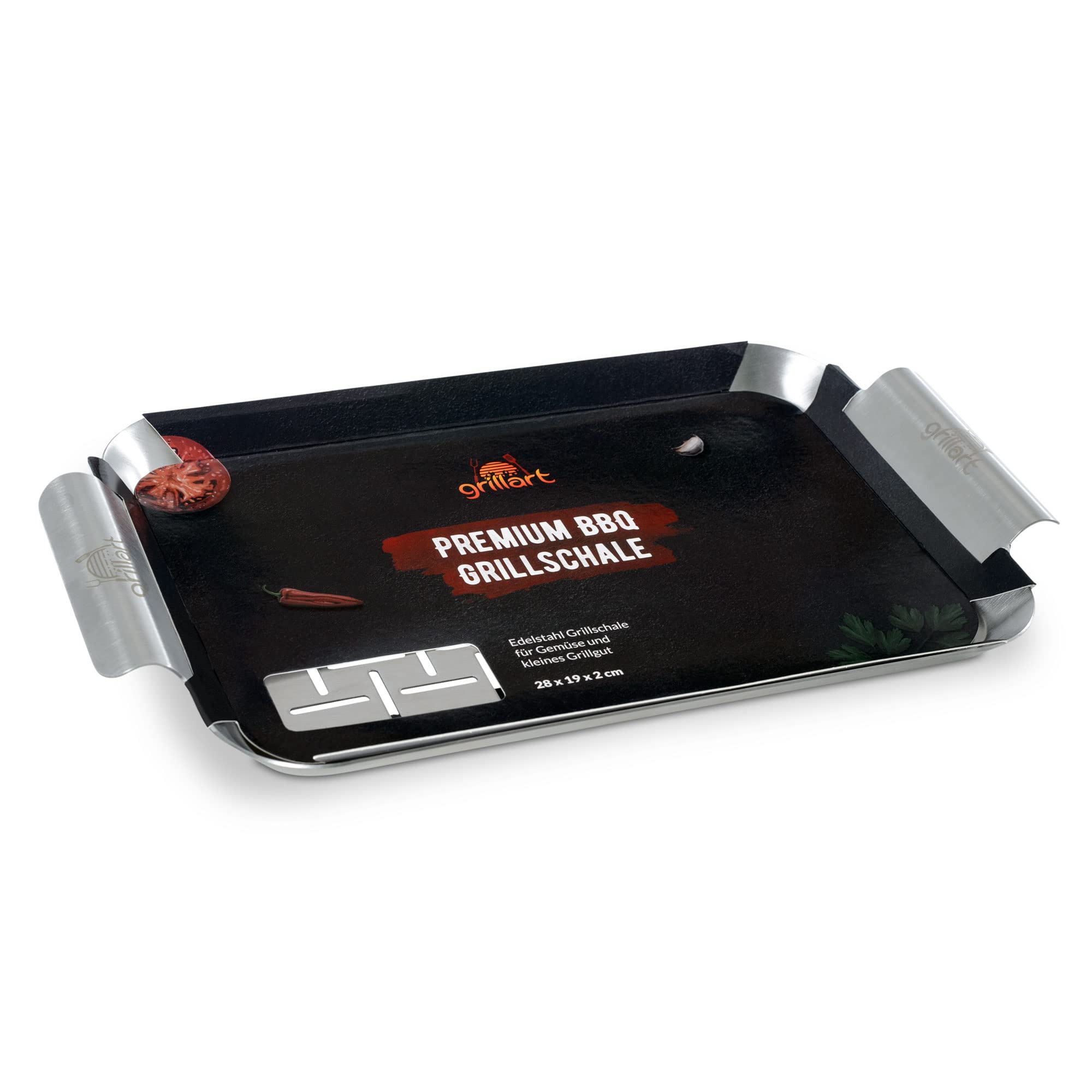 grillart® plat à griller en acier inoxydable de haute qualité utilisable comme panier à légumes, panier à poisson et plat pour brochettes - poêle particulièrement durable