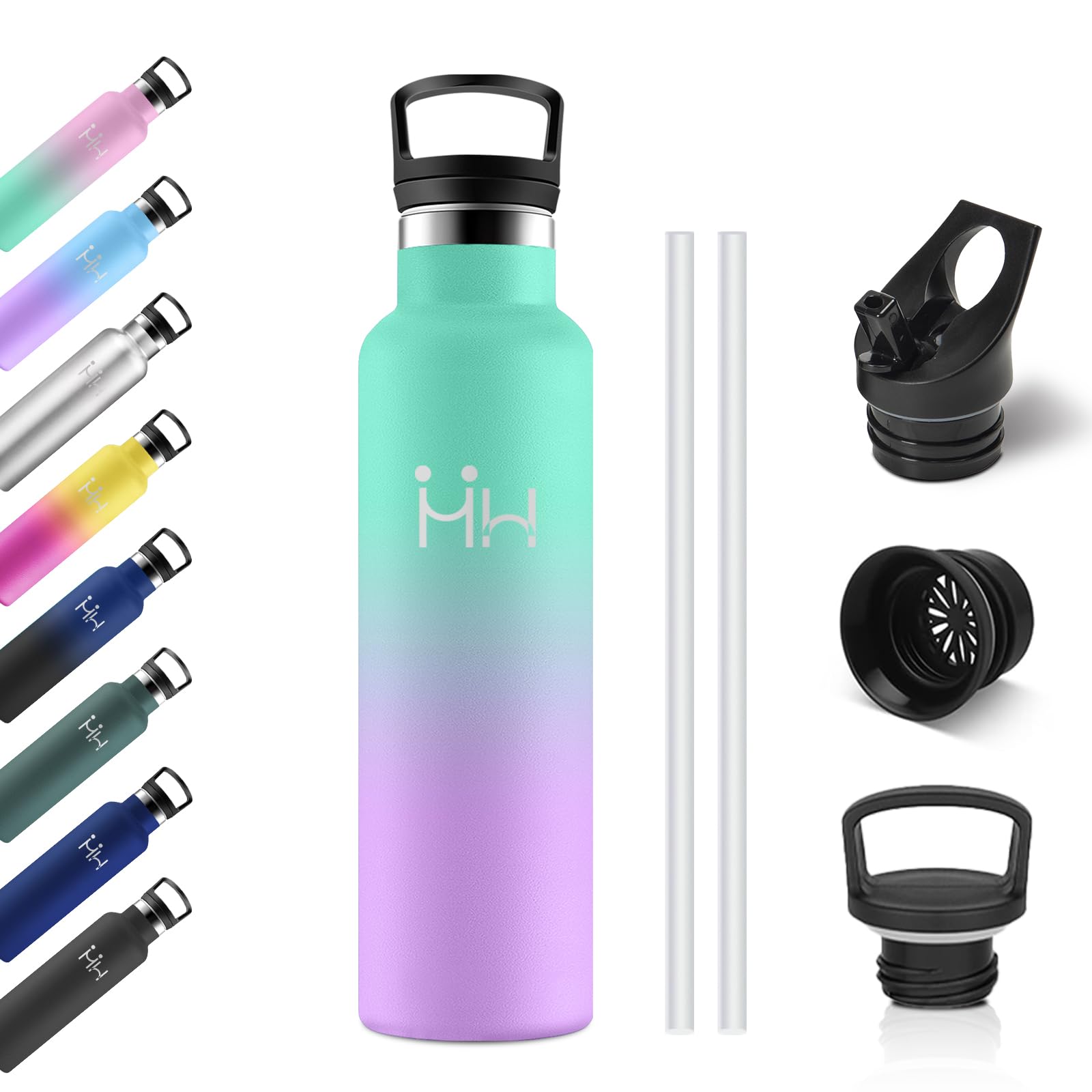 750ml Insulated Water Bottle with Straw, Reusable Stainless Steel Water Bottle, Double Wall Insulation, BPA Free, Water Bottles for Camping, Yoga, Gym, Cycling, Traveling