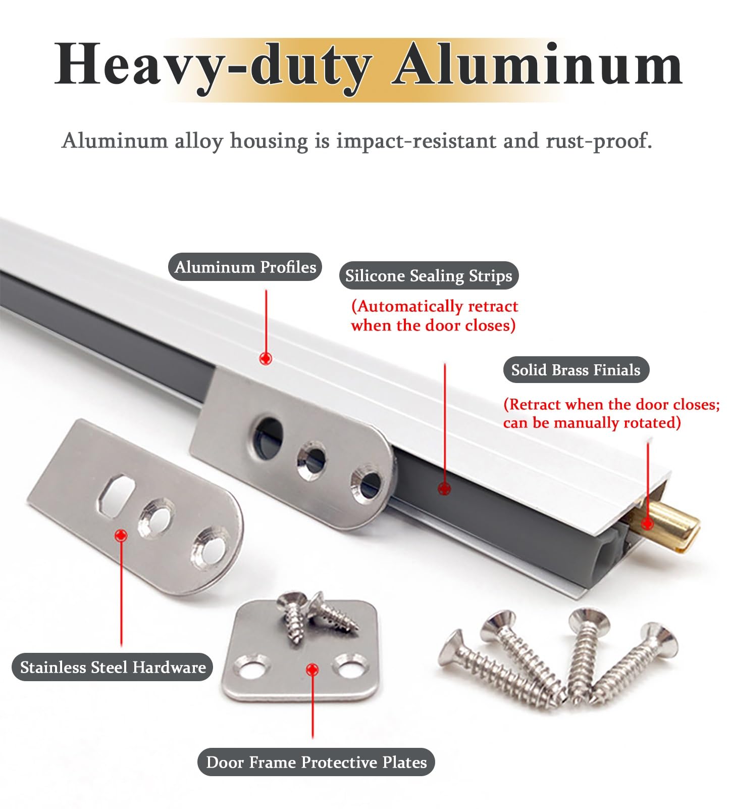 Burlete Automatico Puertas Burlete Automático Empotrado para Puerta, Burlete de Aluminio Insonorizante para Puertas de 150/120/100/90/80 cm, Sello Inferior para Burletes de Puerta(97cm(38in))