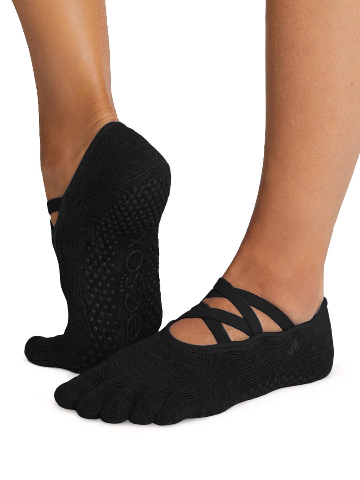 Toesox Unisex Tec Evolve Women’s Elle Full Toe Grip Socks – Non-Slip Pilates Socks, Barre & Yoga Socks With Grips, Ballet Toe Socks, M