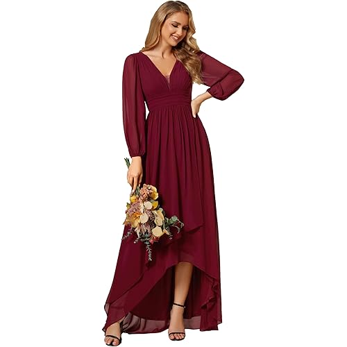 Ever-Pretty Women's Fall Lantern Sleeve A Line High Low Bridesmaid Dresses 02043