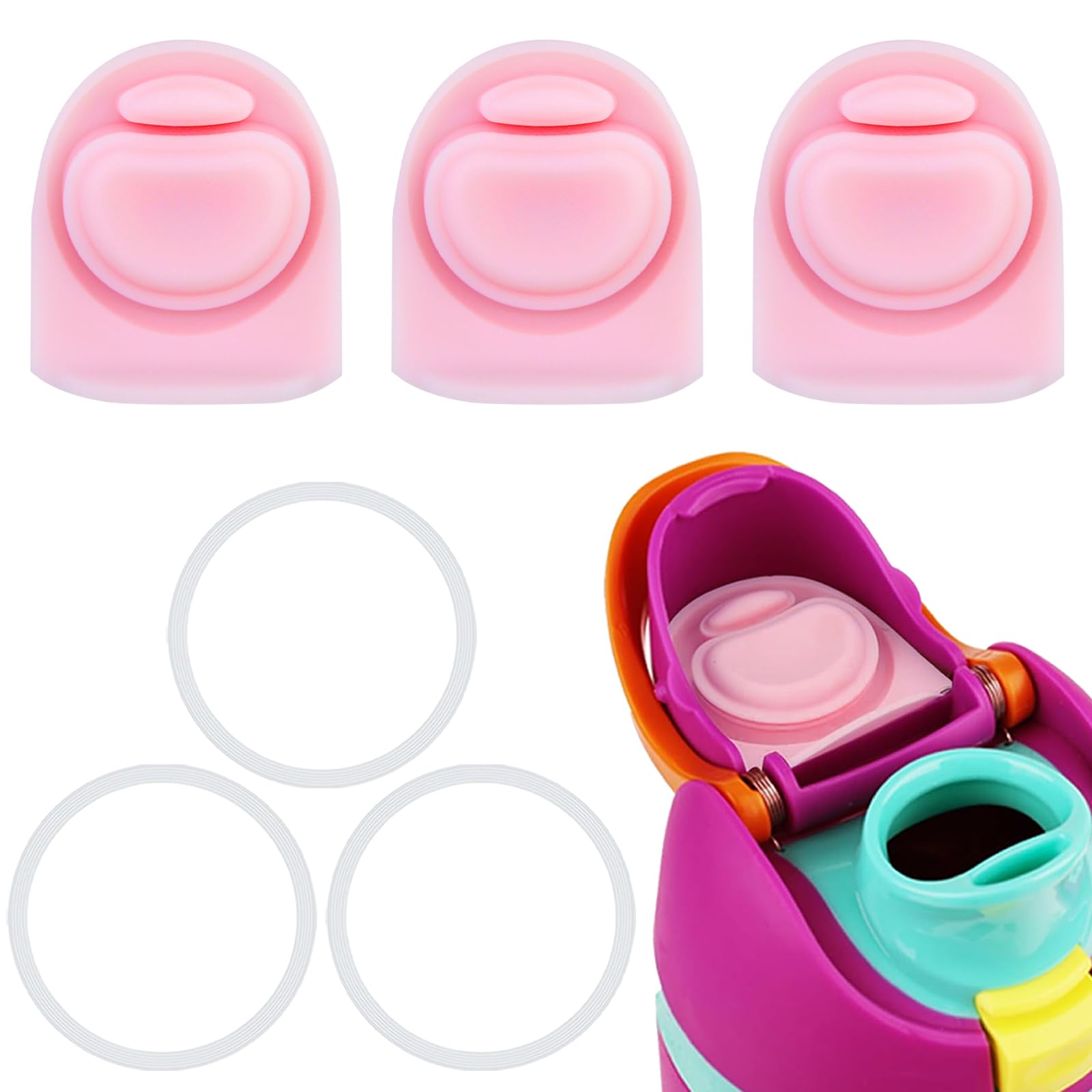 BMSQOFD 3 Sets Replacement Lid Rubber Seal for Owala FreeSip 24oz 32oz, Replacement Stopper and O Ring Gasket Parts Compatible with Owala 16/19/24/32/40oz Water Bottle Insert Silicone Accessories B1C3