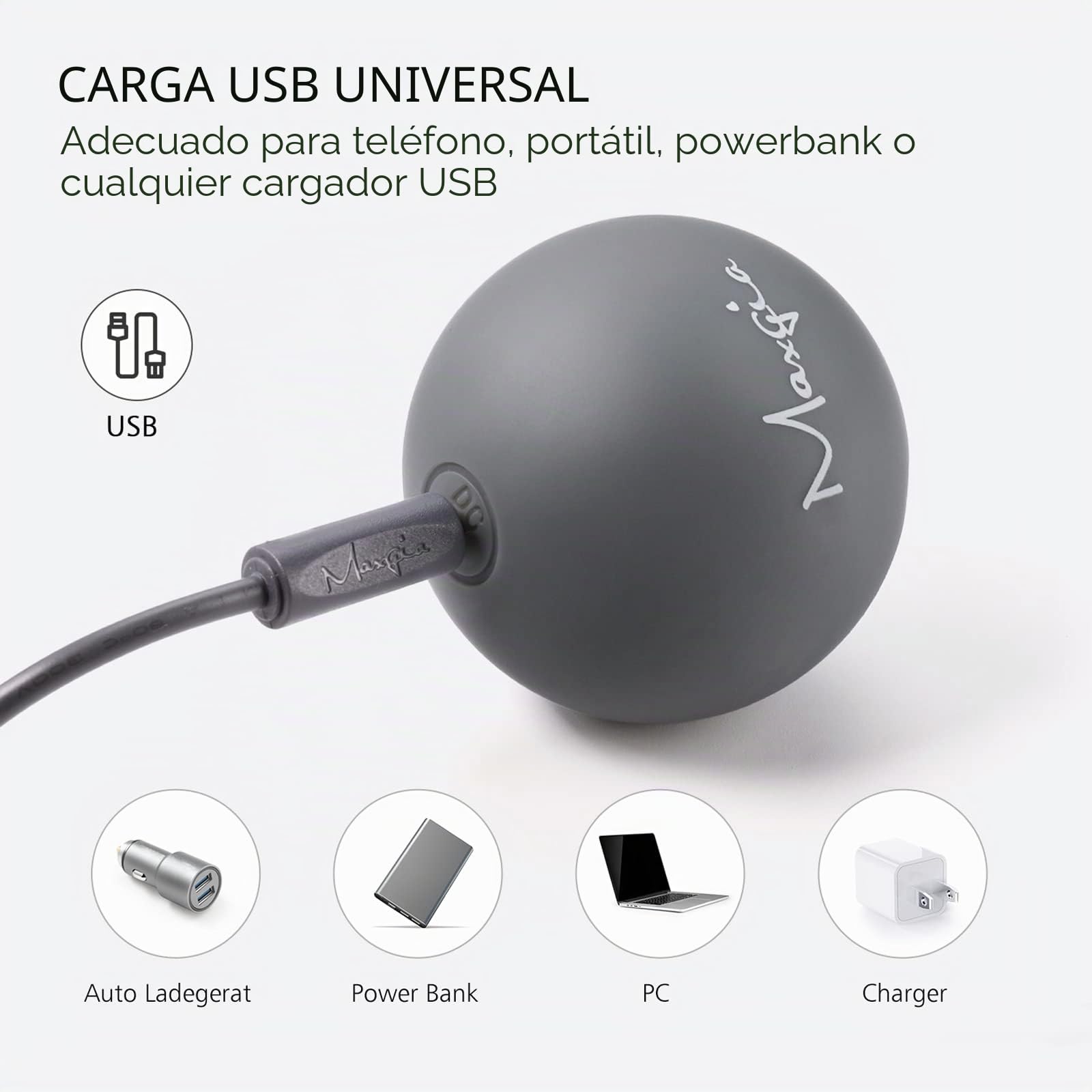Mini bola de masaje de 2 pulgadas, bola de masaje vibratoria de 5 velocidades para palma, mano, pie, pierna, cuello, espalda, punto de activación, bola de terapia muscular para liberación