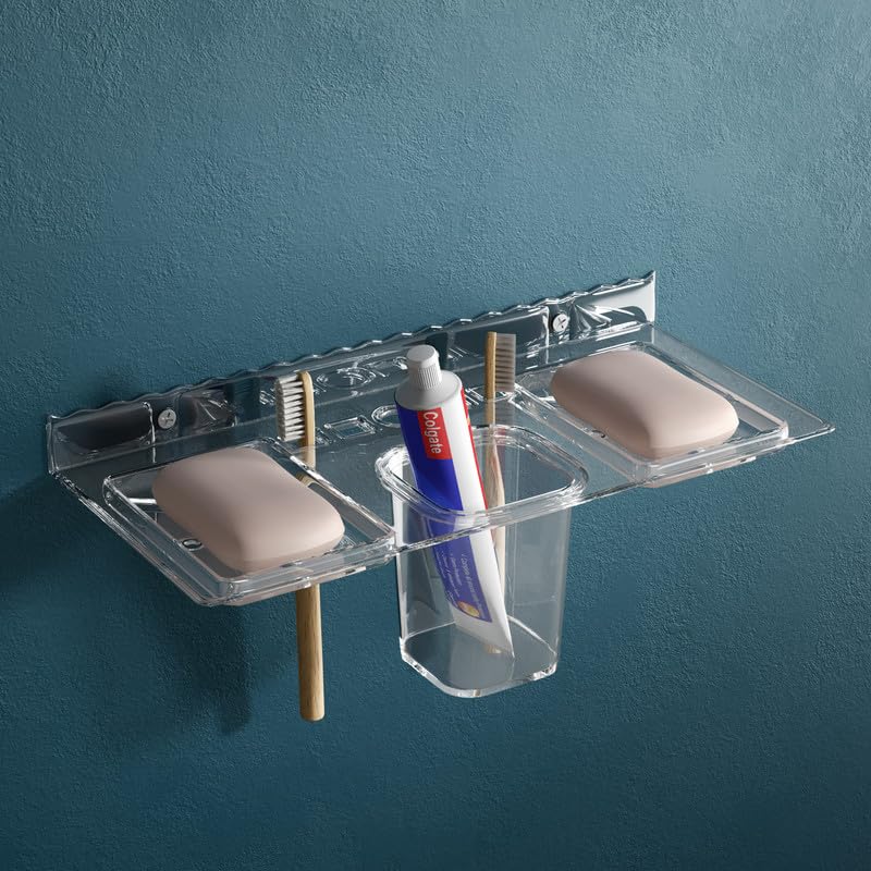 GRIVAN Unbreakable Wall Mount ABS/Acrylic Multipurpose Transparent Double Soap Dish with Removable Tumbler and 5 Toothbrush Holder/Bathroom Accessories. (B0CW6CPYHN) Amazon Price History, Amazon Price Tracker