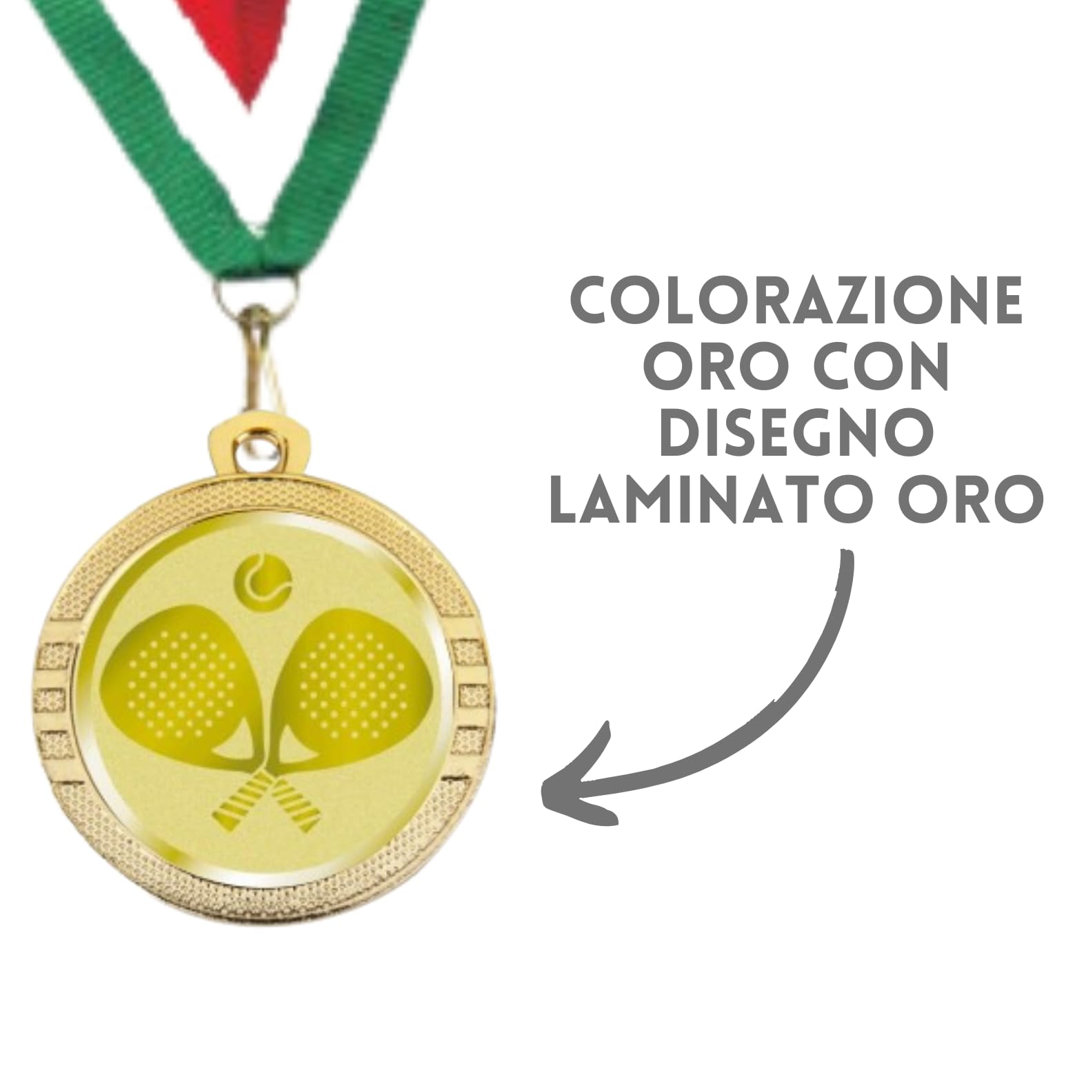 Stock Medaglie Premiazioni Personalizzate Padel da 3,2 cm con Laccetto Medaglia Personalizzabili in Metallo con Stampa Personalizzata, Gare, Sport | 23.001.1PAQ