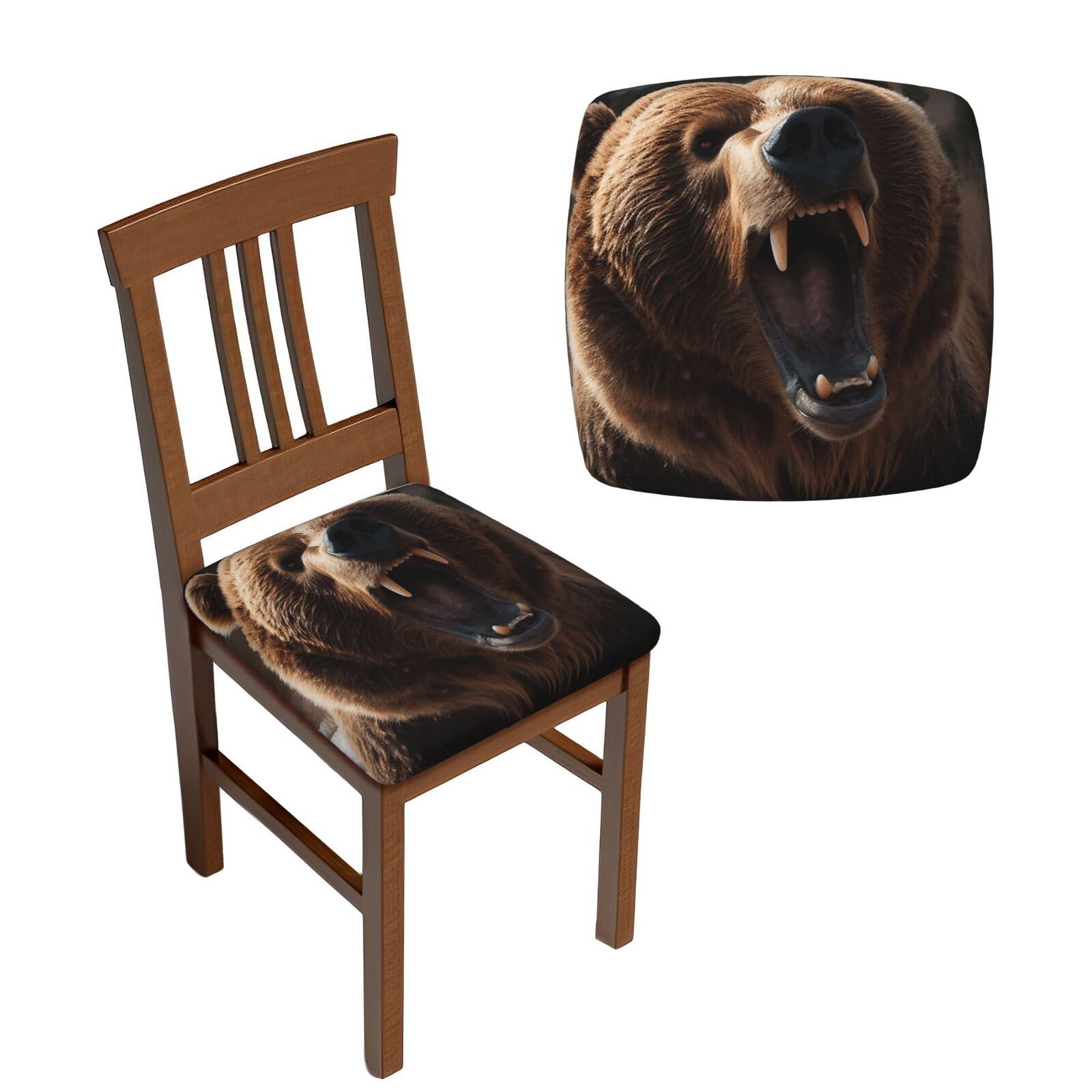 NONHAI 6PCS Dining Chair Seat Covers Set Roaring Bear Stretch Removable Chairs Covers Washable Seat Cushion Slipcovers Protector for Dining Room Kitchen Chairs