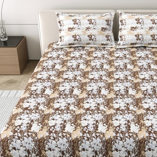 Image of Mafatlal 186 Tc Corsica Pure Cotton Bedsheet King Size | 274 X 274 Cm | Premium Sheets for Sleeping Comfort | Soothing Bedding Set with 2 Pillow Covers | Coffee