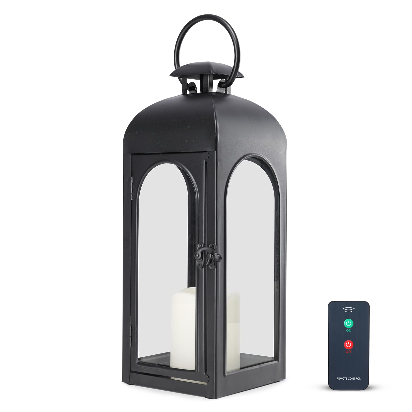 Bdor Farol decorativo de Navidad de 16 pulgadas, decoración navideña vintage con temporizador, linterna colgante de metal LED para el hogar, decoración de porche al aire libre, centros de mesa de