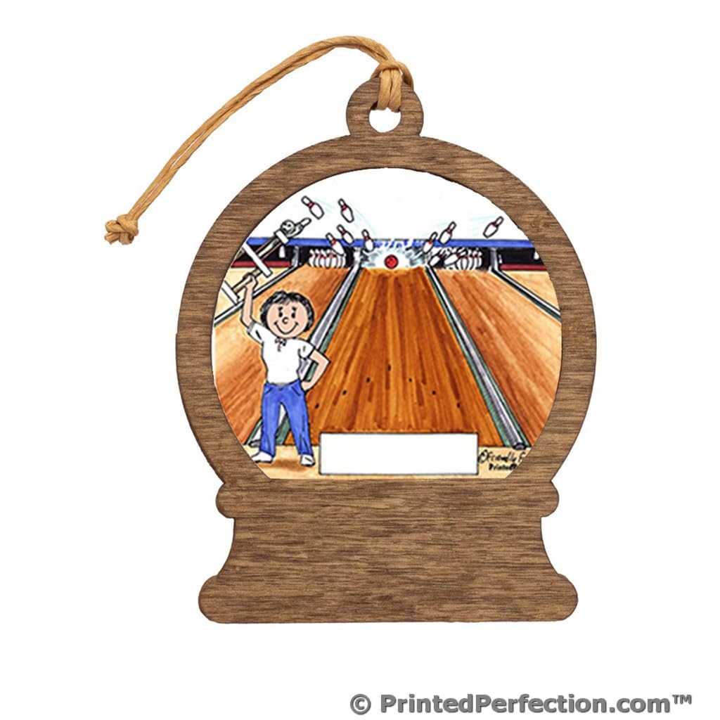 PrintedPerfection.com Personalized Bowling - Female Wooden Snow Globe Shaped Christmas Ornament