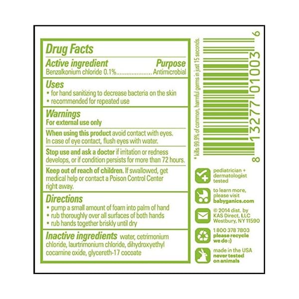 Babyganics Alcohol-Free Foaming Hand Sanitizer, Fragrance Free, On-The-Go, Pump Bottle 50 ml - 1.69 Fl Oz (Pack of 3)