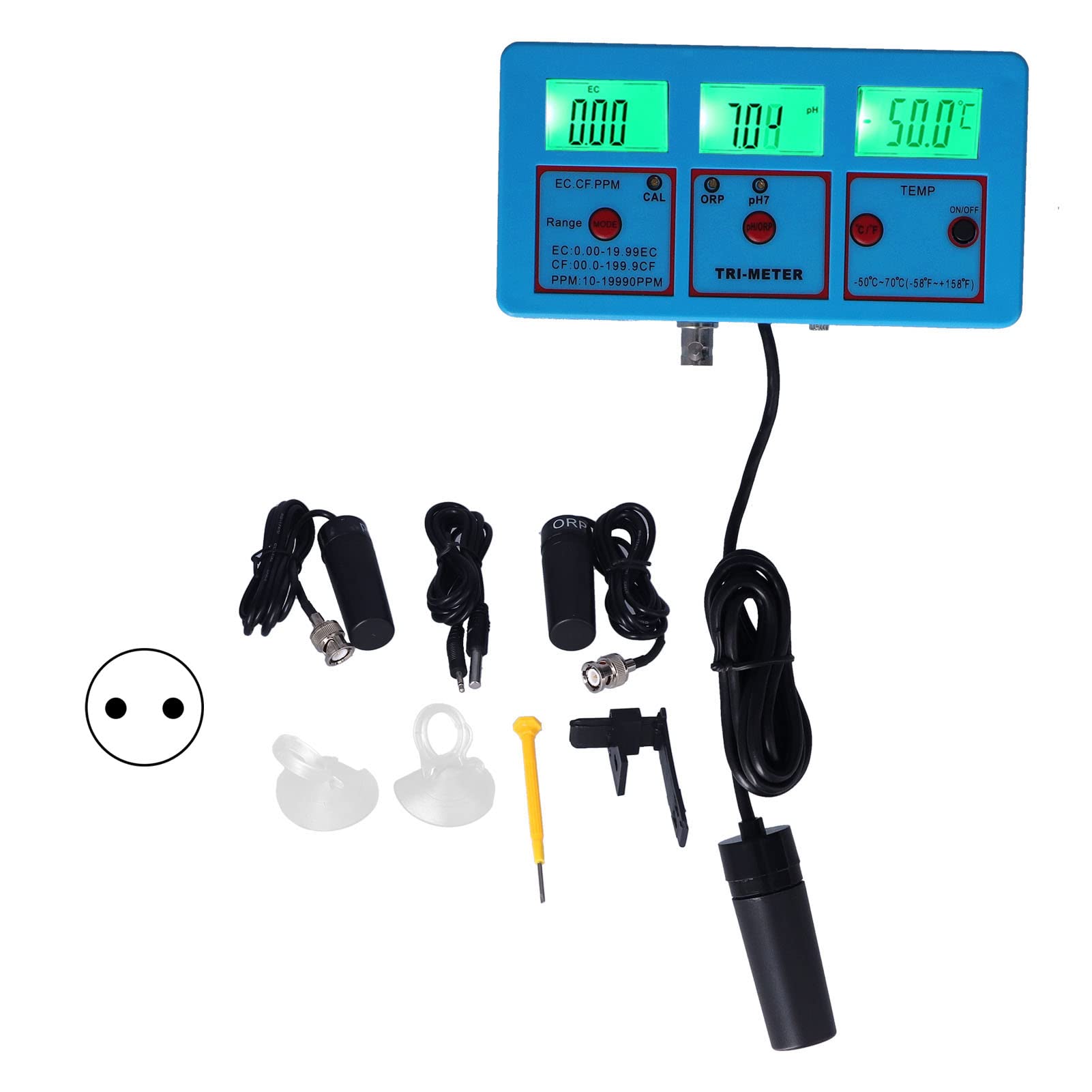 Fdit PH-Multiparameter-Wasserqualitätsmonitor ORP EC TDS CF TEMP-Tester mit LCD-Hintergrundbeleuchtung für Hydroponik-Aquarium-Schwimmbad-Wassertests (EU-Stecker 220 V)