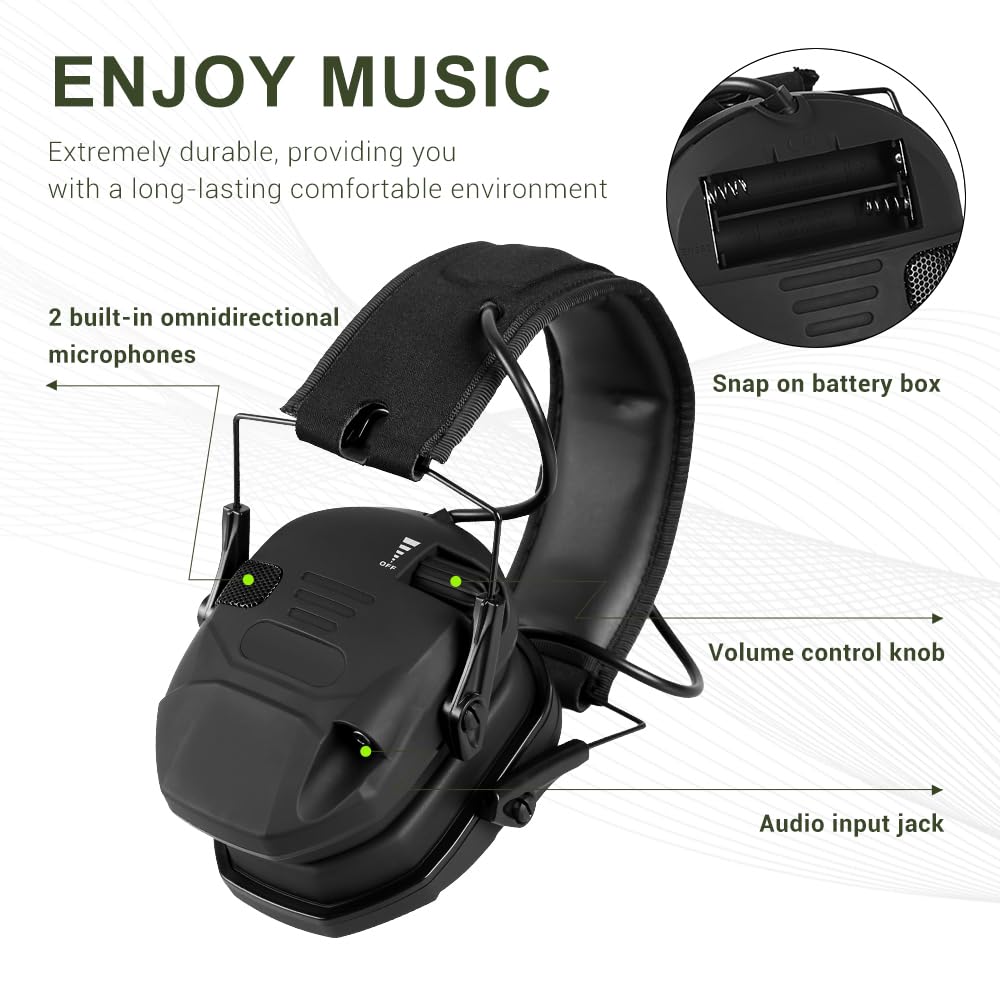 MiOYOOW Orejeras para tiro, protección auditiva NRR de 23 dB, orejeras plegables, orejeras electrónicas con reducción de ruido, auriculares para tiro y caza