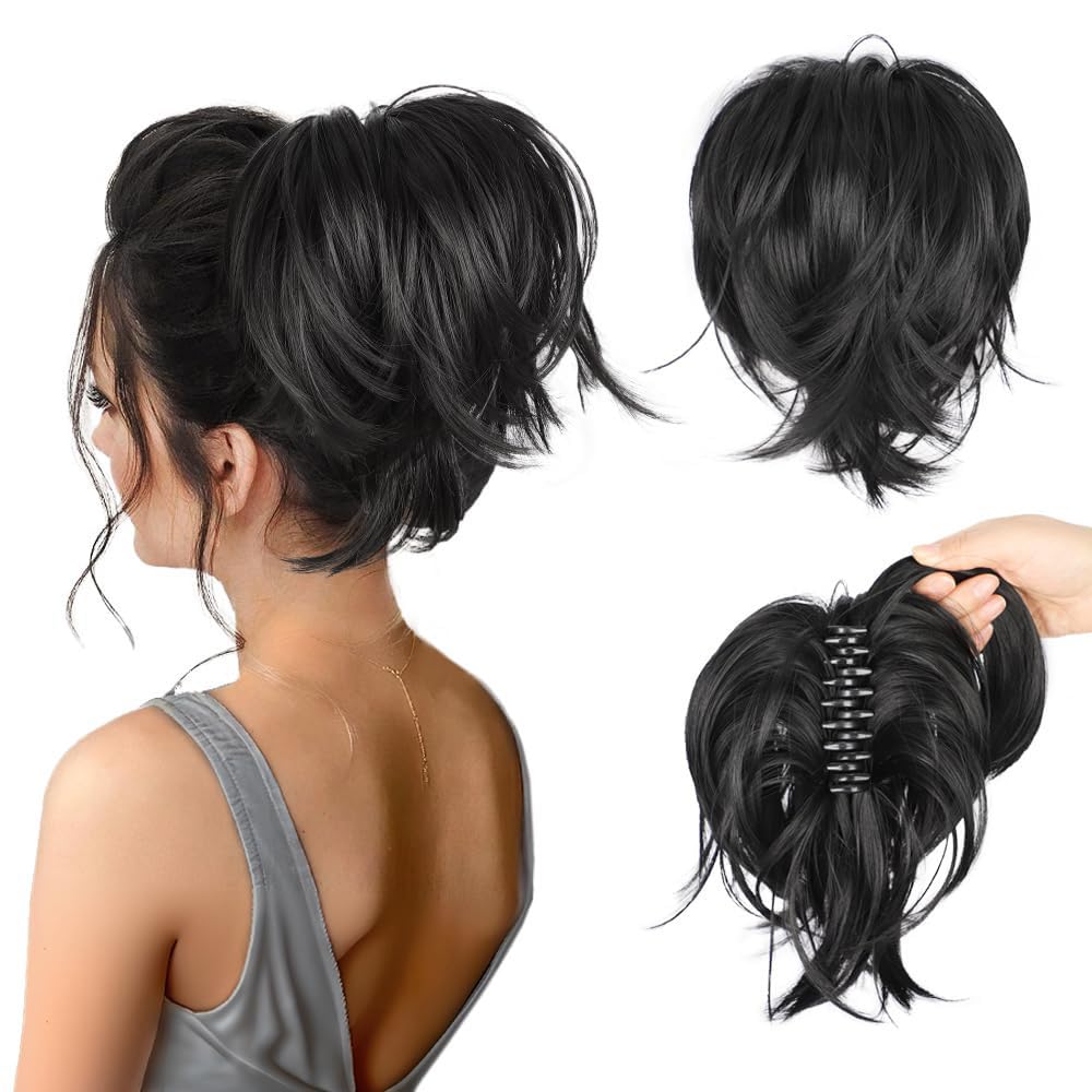 RPAEOY Extensión de Cola de Caballo Coleta Postiza Corto Liso Ponytail Extensiones Clip Cola de Caballo Coleta Pelucas Rizada Ondulada Uso Diario Sintéticos Pelo Naturales para Mujeres (Natural Negro)
