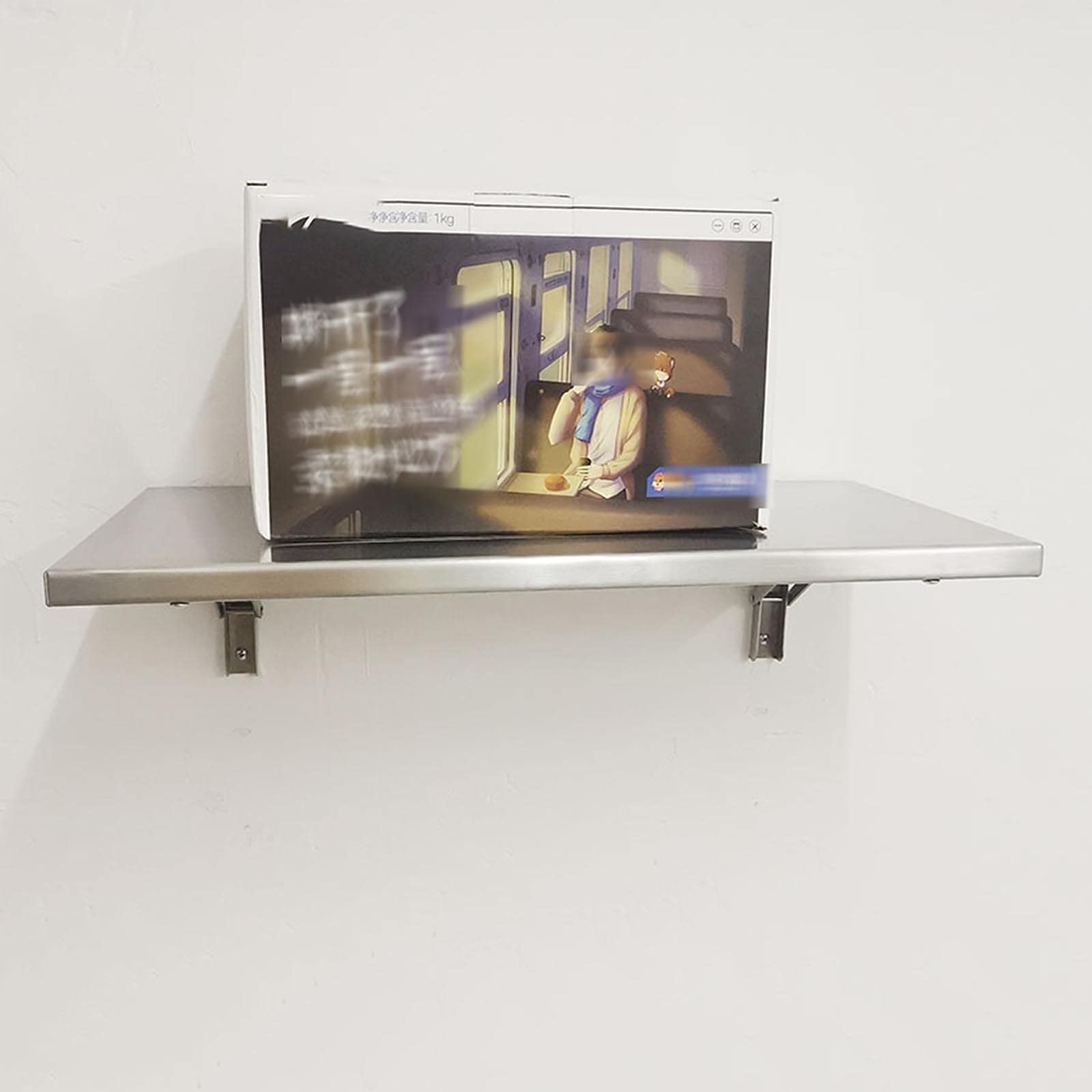 Tavolo Pieghevole a ribalta in Acciaio Inox da Parete, Tavolo da Pranzo Verticale con Supporto in Metallo, salvaspazio per casa, Ufficio, Lavanderia, 60x35 cm