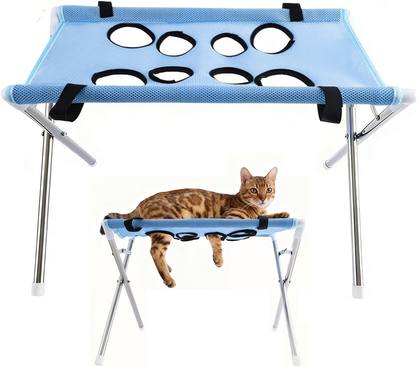 Grooming Pet Bath Stand Mesh Bathing Station Foldable Metal Structure with Quick Surface and Strap Suitable for Pet Washing Maintenance Travel Grooming (Blue) — image 1