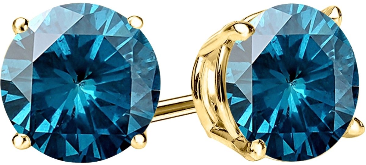 Houston Diamond District 1/2 to 4 Carat 4 Prong Push Back 18K Blue Diamond Stud Earrings For Women