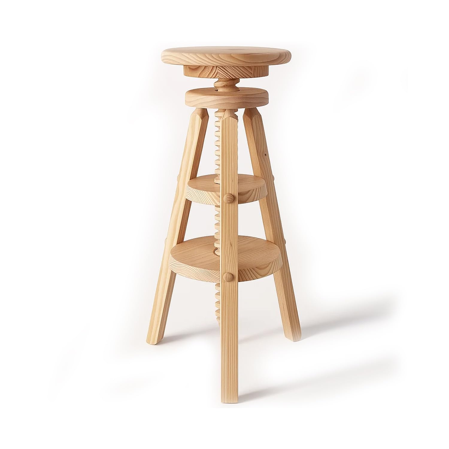Spacio HÖG | Taburete de husillo Giratorio Regulable en Altura | Madera Maciza de Pino sin Barniz | Diseño nórdico Artesanal Fabricado en España (Alto)