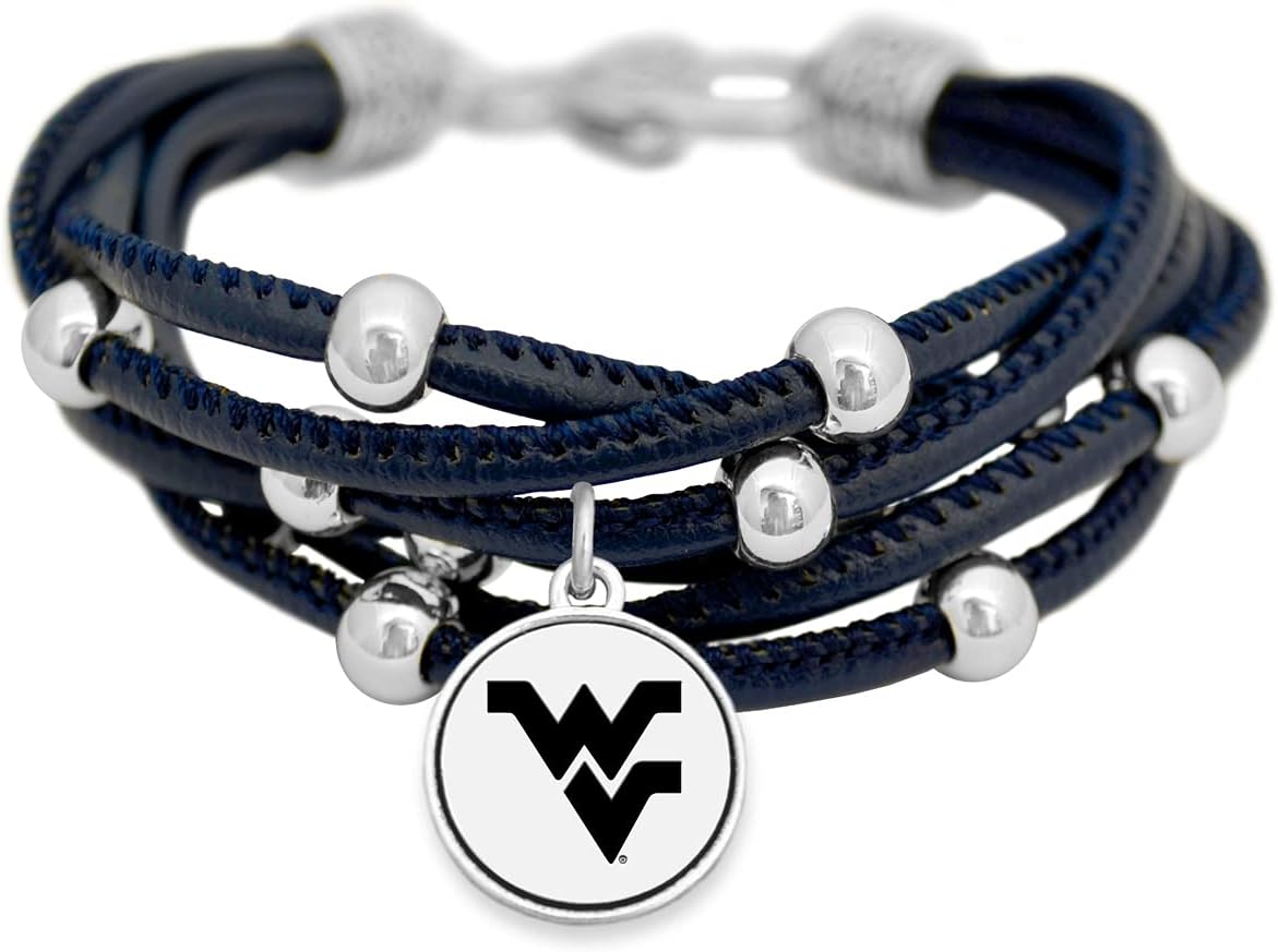 Amazon ウェストバージニア・マウンテニアーズ レザーストランドブレスレット ロゴとロブスタークラスプ付き ブレスレット 通販