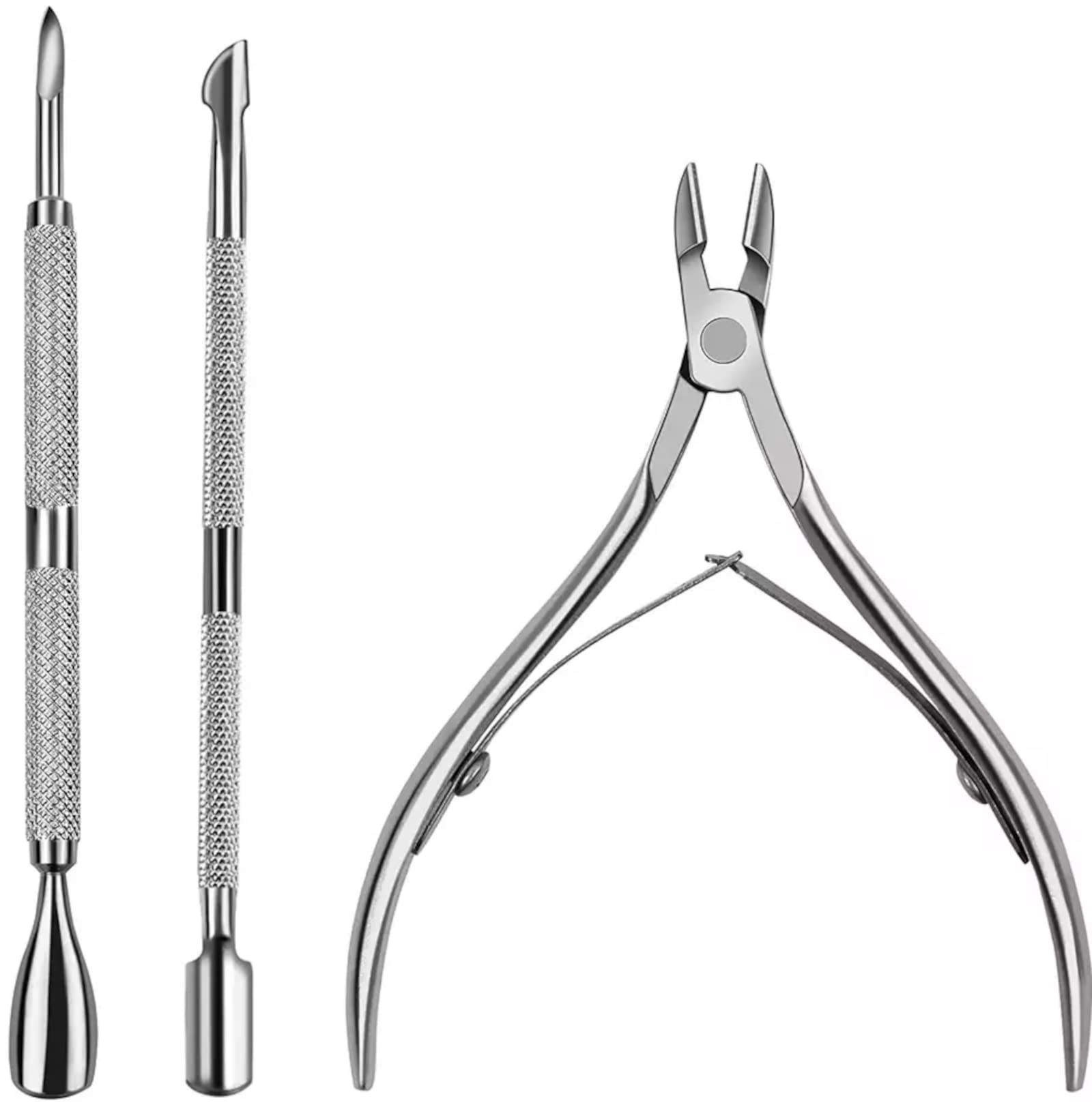 20x Nagelpflege 3er Maniküre Set Nagelhautschieber Nagelhautzange und Nagelhautschere aus Edelstahl für Ihre Maniküre und Pediküre Silber (20x 3er Set)