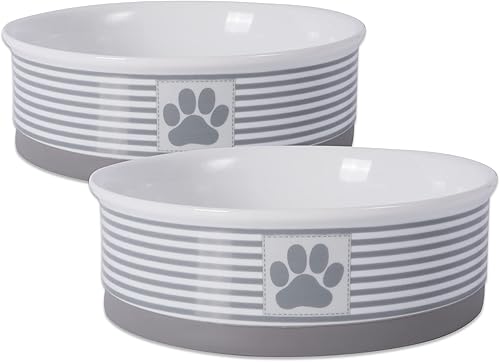 Miniatura 25 de DII Hueso seco Bol mascota de cerámica para comida & agua, con borde de silicona para antideslizante Pequeño, Mediano, Grande Perros y Gatos, L,
