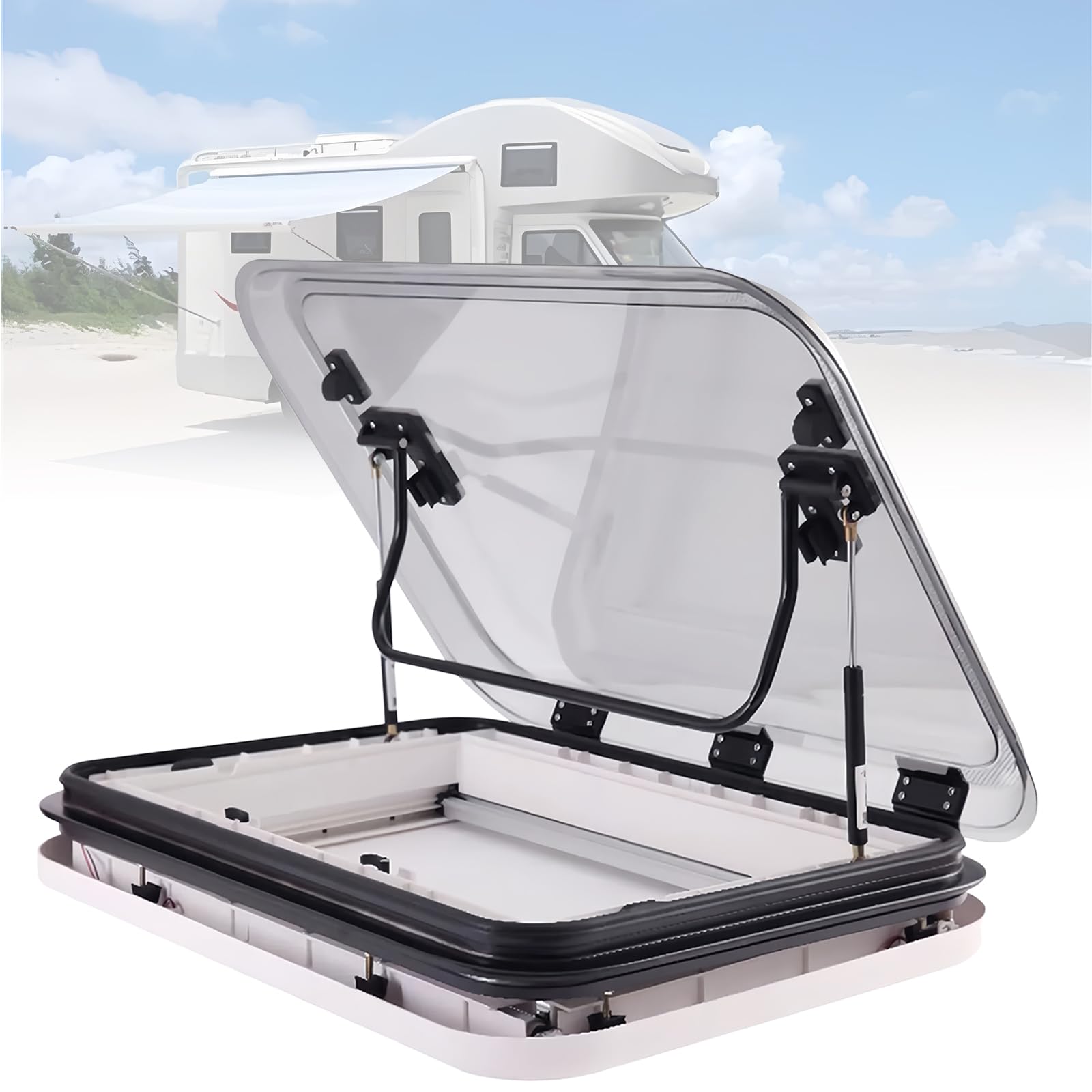 XYFGODEM Roof Window for Caravan, Ventilation Kit with 70-80° Opening Angle, Aluminium Alloy LED Skylight, Marine Porthole, for Trailers, Modified Cars and Boats, 700 x 500 mm