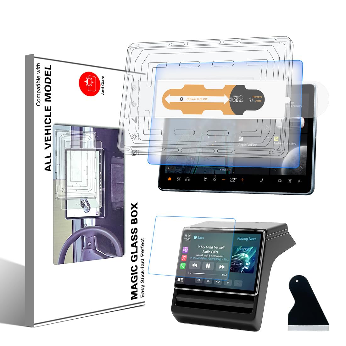 Tesla Model Y Juniper 2025-2026 & Model 3 Highland Screen Protector, confezione da 2 pellicole protettive in vetro temperato opaco antiriflesso per schermo centrale da 15,4" e display posteriore da 8