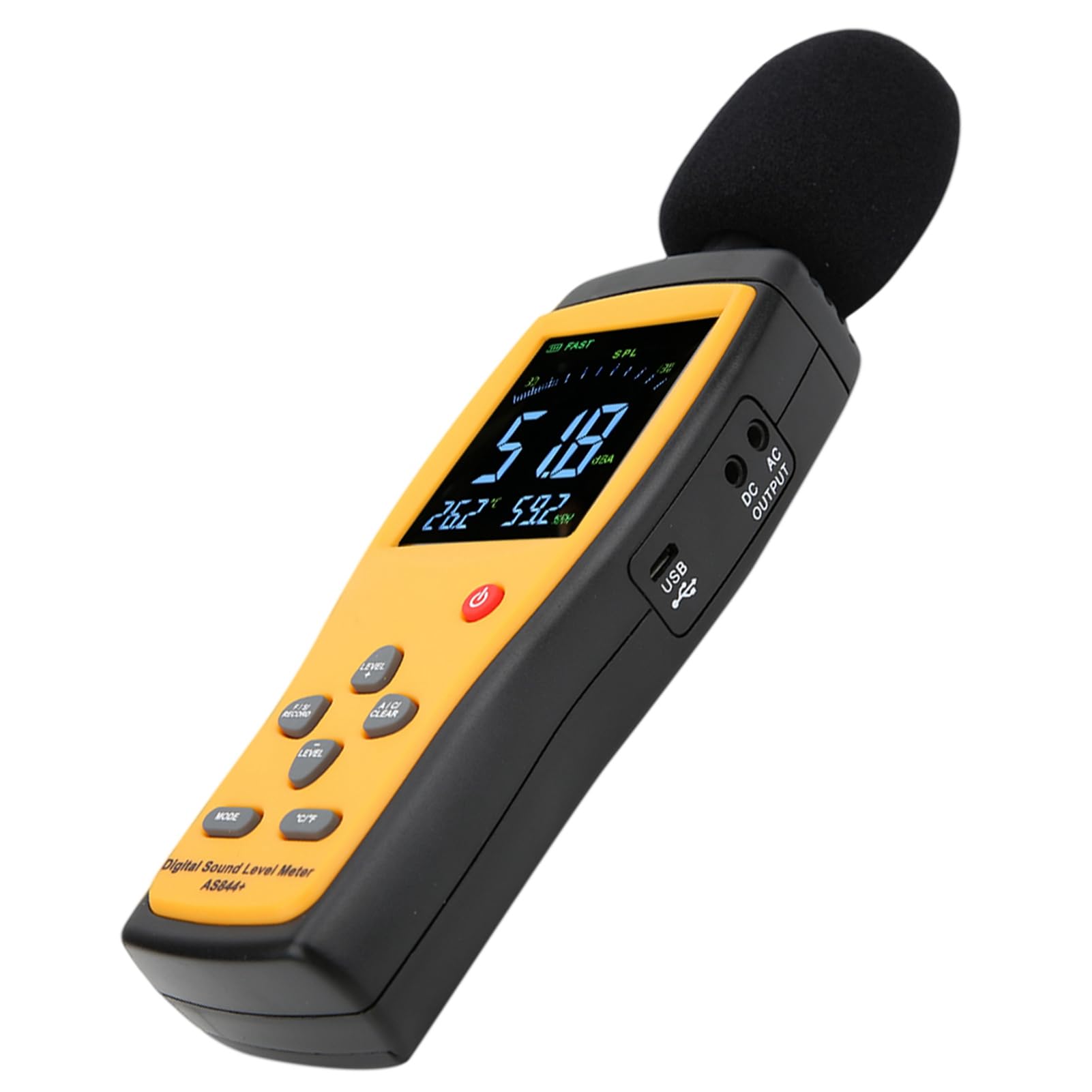 AS844+ Smart Sensor Digital Sound Level Meter with Data Storage Real Time Display Wide Measurement Range Connect with Computer through USB Cable