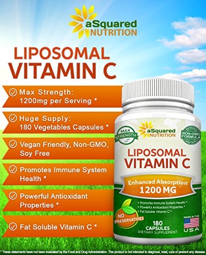 Liposomal Vitamin C - 1200mg Supplement - 180 Capsules - High Absorption VIT C Ascorbic Acid Pills - Liposome Encapsulated - Supports Immune System & Collagen Health - Non-GMO - 90 Servings