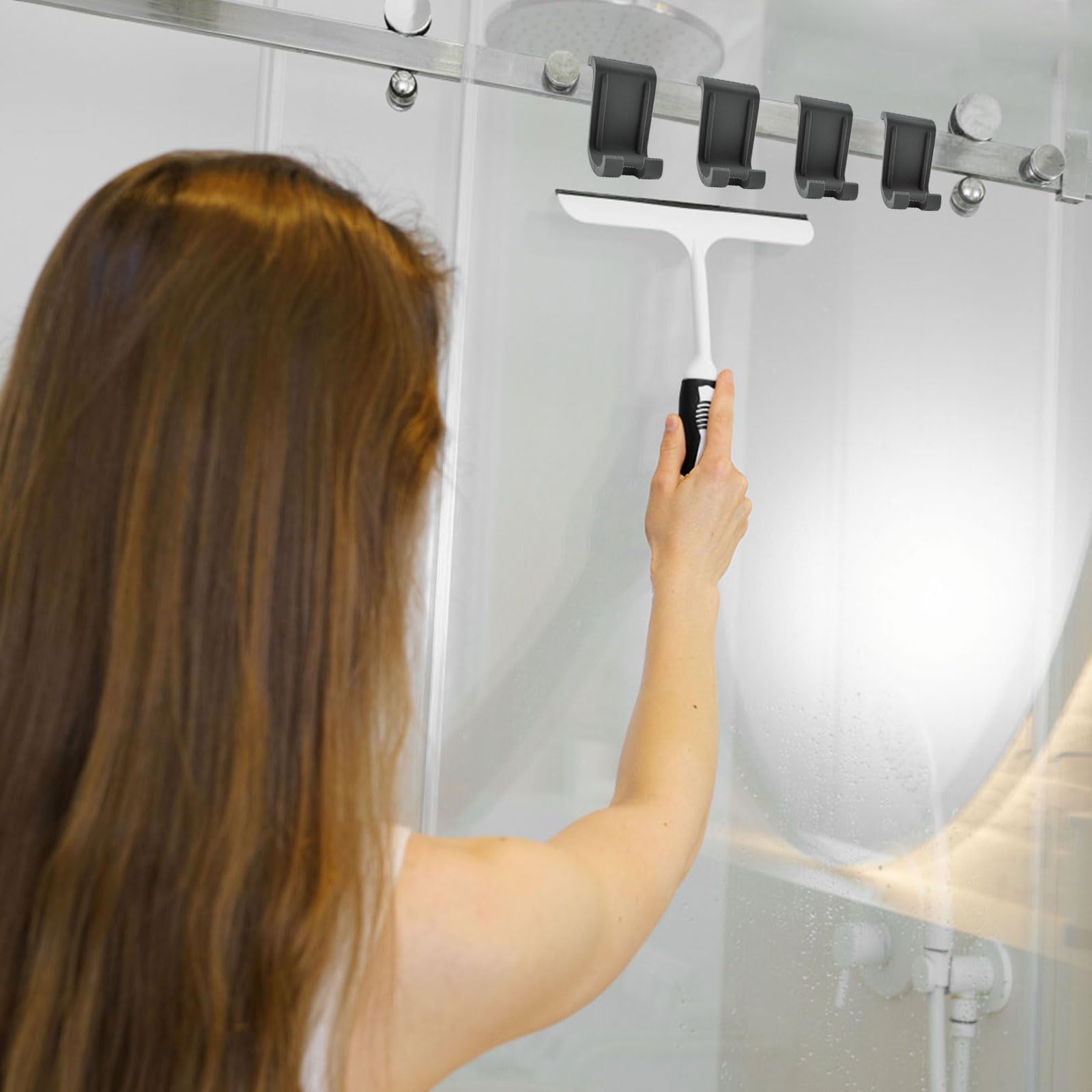 SHINING HOUSE Portaspazzolino Da Parete Con Gancio Per Doccia Da Bagno 4 Slot Portaspazzolino Da Parete In Plastica Autoadesiva Nero 84324517