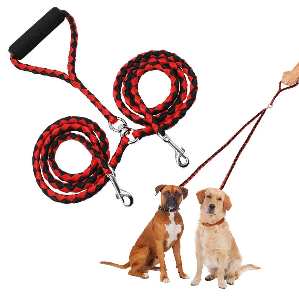 Dual Double Dog Leash No Tangle with Swivel for Two Small/Medium Dogs