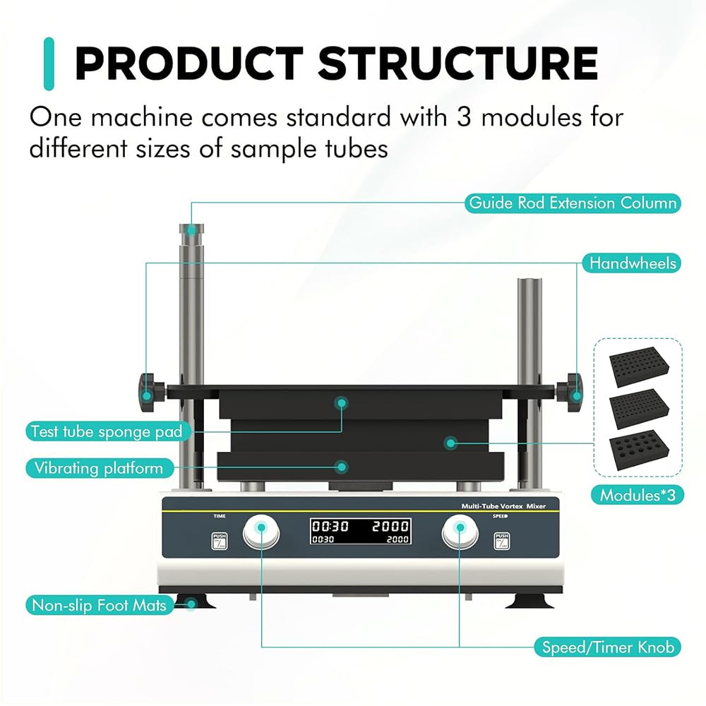 Mezclador Vortex de laboratorio con velocidad ajustable y temporizador para una mezcla eficiente de muestras