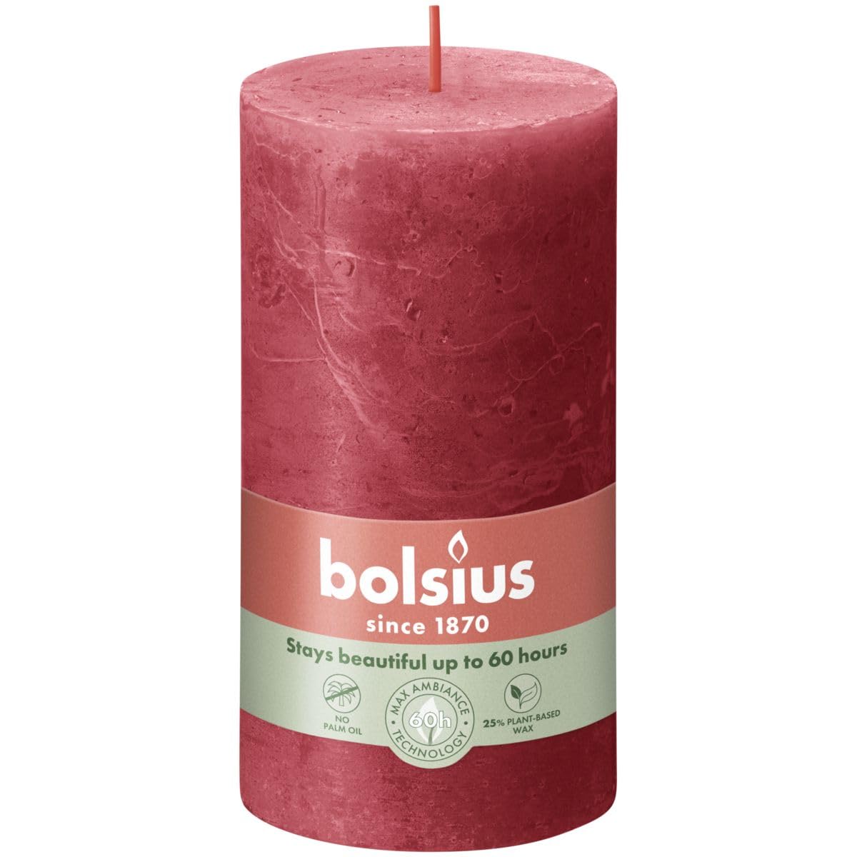 BOLSIUS Delicate Red Rustic Shine Pillar Candle 13cm x 7cm