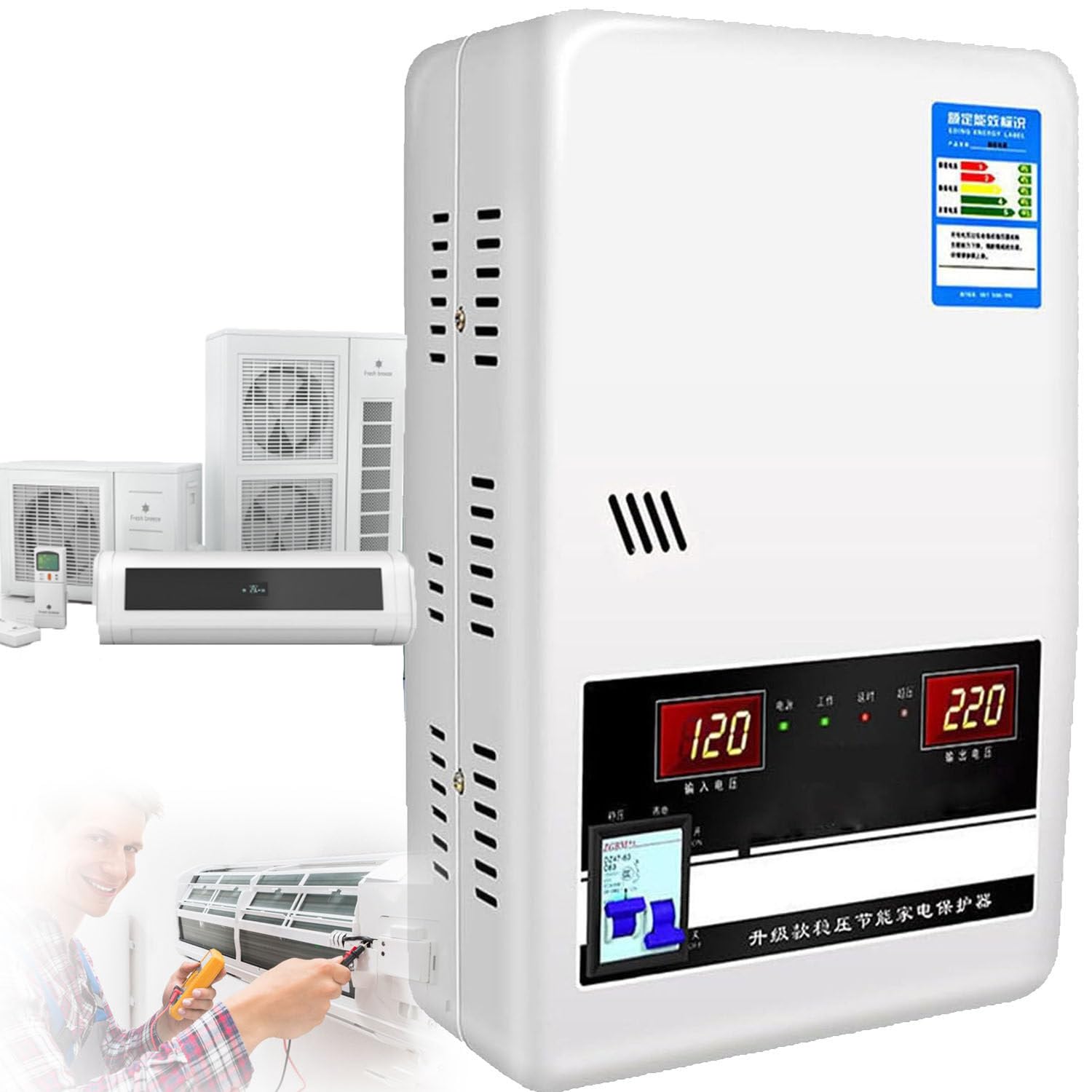 Regulador de Voltaje AutomáTico, 220V Montaje en Pared para Uso DoméStico 15000W ProteccióN contra Sobretensiones Estabilizador de TensióN Ca PequeñO, 6 Protecciones Principales,20000