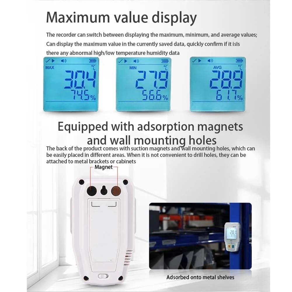Registrador de datos de temperatura y humedad con almacenamiento de 64000 juegos for almacén, refrigerador y uso industrial