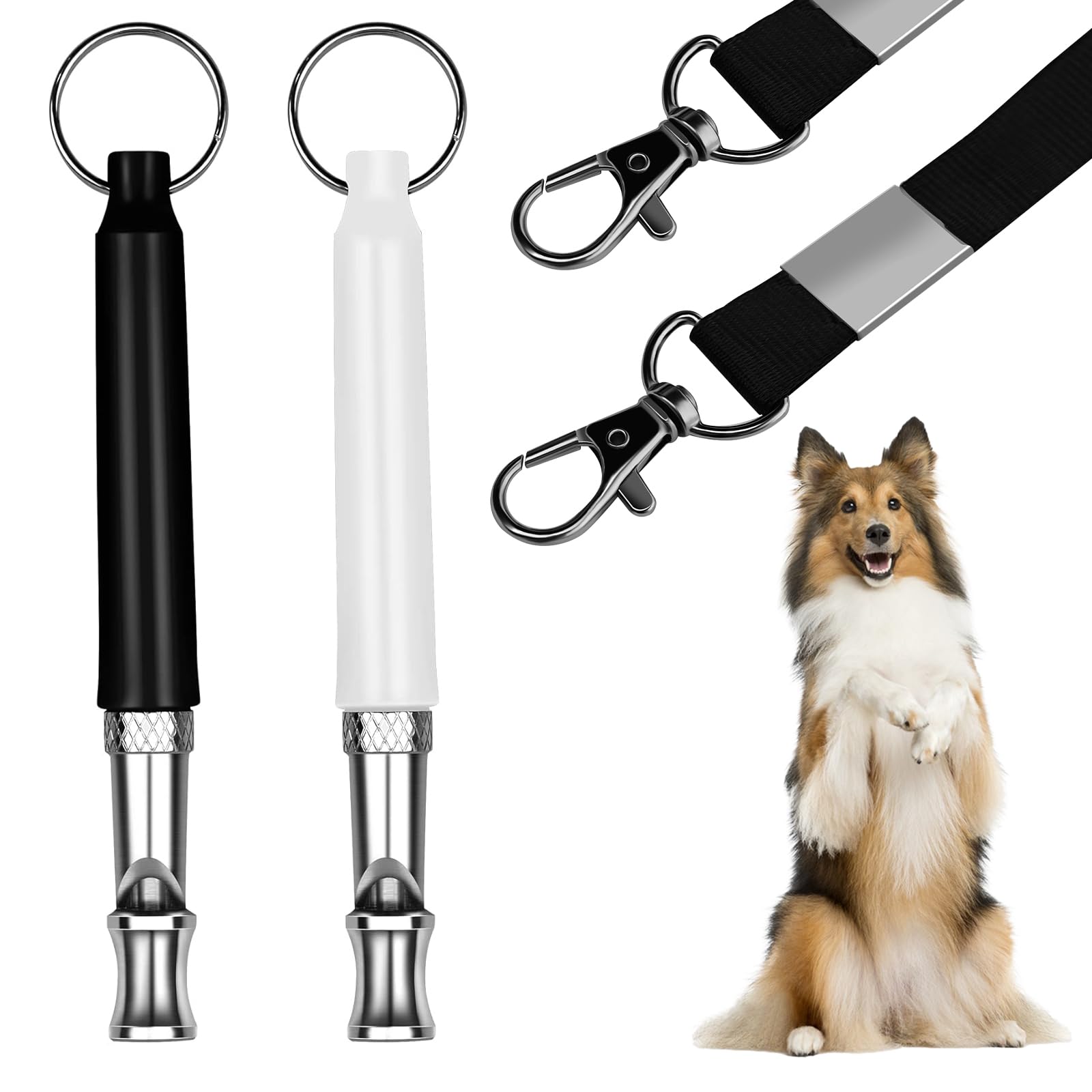 ZUOQIANG 2 PCS Sifflet Ultrason Chien, Sifflet Ultrason Chien Anti Aboiement, Sifflet Chien Rappel avec Lanière, Sifflet Chien Rappel, Sifflet pour Chien à Haute Fréquence